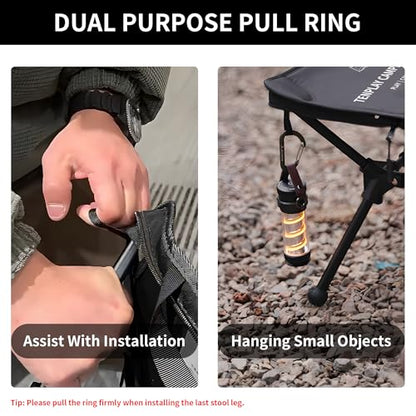 TENPLAY Portable Camping Stools for Adults Heavy Duty,Holds Up to 330lbs,18 Inch Oversized Folding Stools with All-in-One Seat & Carry Bag Design for Camping Outdoor Beach Travel Hiking Fishing Black