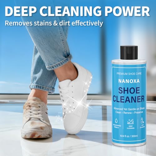 Shoe Cleaner, 10.14 fl oz Premium Shoe Cleaning Kit with Brush & Towel, Sneaker Cleaner Kit Safe for White Shoes, Leather, Boots, Canvas, PU, Mesh & More