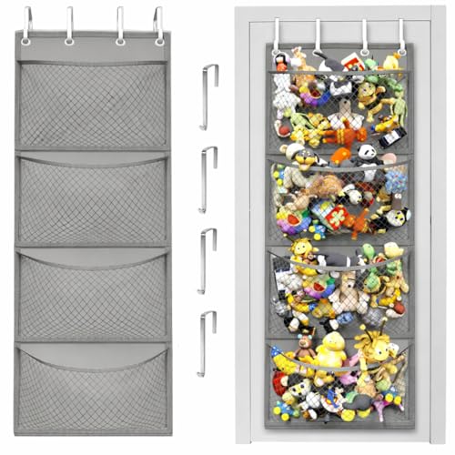Honeyera Storage for Stuffed Animal - Over Door Organizer for Stuffies, Baby Accessories, and Toy Plush/Easy Installation with Breathable Hanging Pockets (Gray) - color: Gray