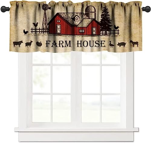 Rustic Kitchen Curtain Valance, Farmhouse Animal Cow Pig Chicken Window Valance, Western Country Style Window Treatment Valance for Living Room,54x18in - color: Farmhouse Animal-1