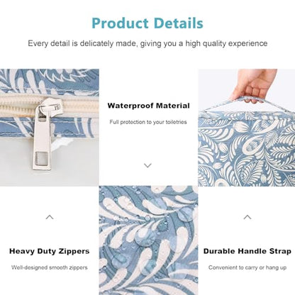 Mossio Hanging Toiletry Bag with Sturdy Hook - Large Portable Cosmetic Makeup Travel Organizer for Men & Women - color: Blue Leaf