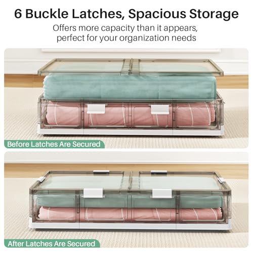 Kitstorack Clear Plastic Under Bed Storage Containers Bins with Lids and 8 Pre-installed Wheels,37.8 Qt, Rolling Foldable Flat Under Bed Organizer Boxes for Clothes Shoes Clothing Bedroom - size: Standard - 1 PACK