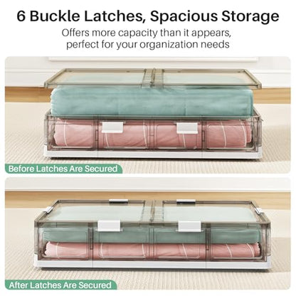Kitstorack Clear Plastic Under Bed Storage Containers Bins with Lids and 8 Pre-installed Wheels,37.8 Qt, Rolling Foldable Flat Under Bed Organizer Boxes for Clothes Shoes Clothing Bedroom - size: Standard - 1 PACK