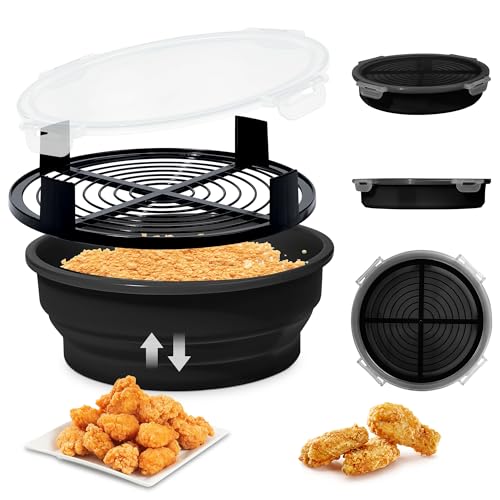 FJNATINH Collapsible Batter Bowl - Mess Free Better Breader Shaker Bowl with Lid Breading Shaker Container - Great for Fried Fish, Fried Chicken, Onion Rings, Wings & More,No Leak,Easy to Store,Black - color: Black