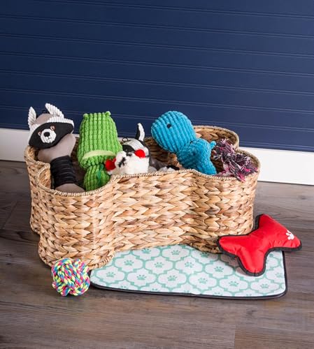 Bone Dry Pet Storage Collection, Bone Shape Hyacinth Toy Basket, Natural, Small - color: Natural, size: Small