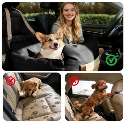 Dog Car Seats for Small Dogs, 2-in-1 Pet Booster Seat with Side-Zip Expandable Bed, Handles and a Storage Pocket, Clip-On Safety Leash and PP Cotton Filling, Vehicle Bed for Puppy up to 25 lbs (Black) - color: Black