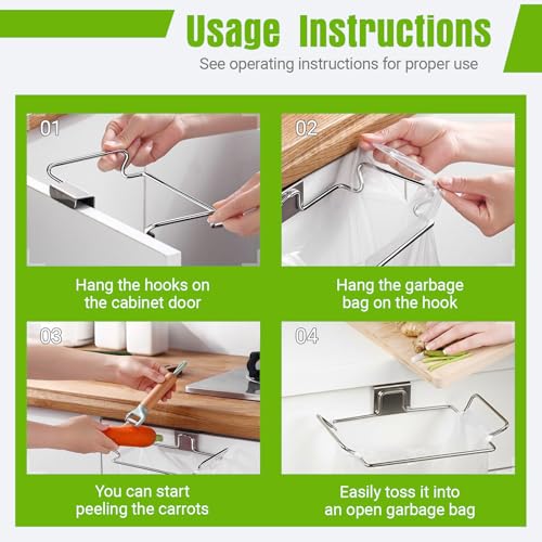 Trash Bag Holder, Stainless Steel Garbage Bag Holder Portable Under Sink Bag Hanger for Kitchen Cabinet Doors Bathroom