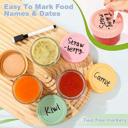 RowinsyDD 40 Pack Glass Baby Food Storage Containers, 4 oz Leakproof Baby Food Jars with Lids, Small Glass Food Containers for Infant Baby, Freezer & Microwave Safe, BPA Free - size: 40P