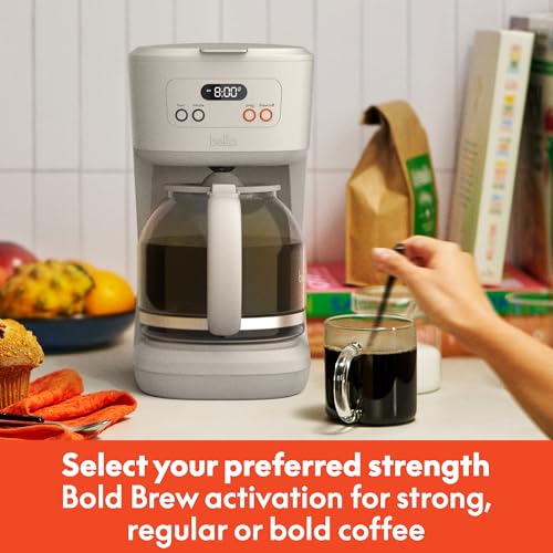BELLA 12 Cup Programmable Coffee Maker, Reusable Dishwasher Safe Accessories, Easy LCD display, Auto Shutoff, 900 watt, Oatmilk - color: Oatmilk
