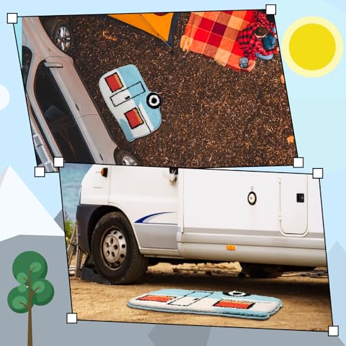 Drydiet Camper Van Bathroom Rug Cute Blue Camper Van Door Mat Bath Mat Bathroom Decoration Travel Car Rug Non Slip Washable - style: Camper Van