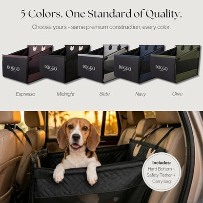 Dog Car Seat Cover with Hard Bottom – Back Seat Extender for Dogs Up to 35 lbs, Waterproof Non-Slip Hammock, Rigid Reinforced Base with Triple Security System, Storage Pockets, fits Cars SUVs Trucks - color: Black
