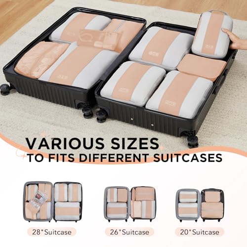 OlarHike 10 Set Compression Packing Cubes for Travel Essentials,Compressible Expandable Space Saver Bags for Organizing Clothes,Luggage Suitcase Garment Bags with Over 1000 pcs Mesh Holes(Gold) - color: Gold