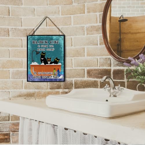 wall-pediments MP 467 Black Cat & Sink Co. Bath Soap 1969 3-Cat Plaque, 6.7 x 10 Inches Retro Cat Bathroom Decor - color: Generic 9952