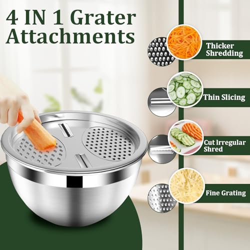 Mixing Bowls with Lids Set, 16PCS Stainless Steel Mixing Bowls,Nesting Storage Bowls for Kitchen with Mixing Bowls Set, Colander, Strainer & Grater , Metal Salad Bowl for Kitchen Gadgets , Cream - color: Cream