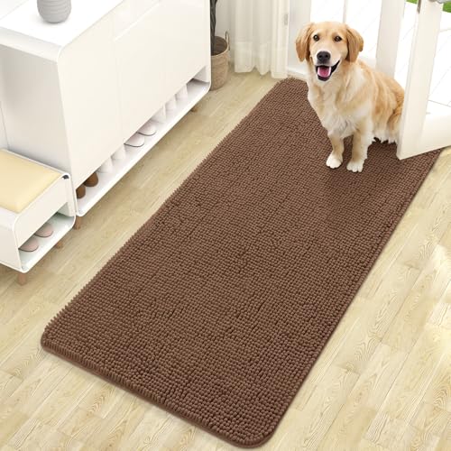 OLANLY Dog Door Mat for Muddy Paws 47x24, Absorbs Moisture and Dirt, Absorbent Non-Slip Washable Doormat, Quick Dry Chenille Mud Mat for Dogs, Entry Indoor Entryway Carpet for Inside Floor, Mocha - color: Mocha, size: 47" X 24"