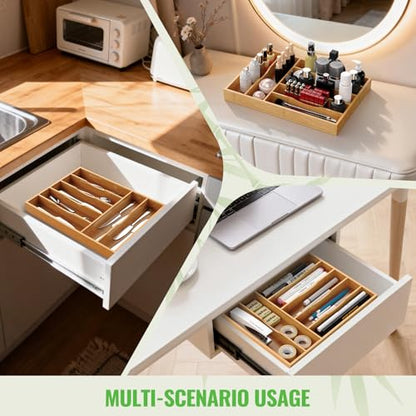 Bamboo Silverware Organizer, 12 Inch Bamboo Kitchen Drawer Cutlery Organizer, Utensil Holder, Flatware Organizer Tray (15.8"x11.9"x1.6") - size: Large