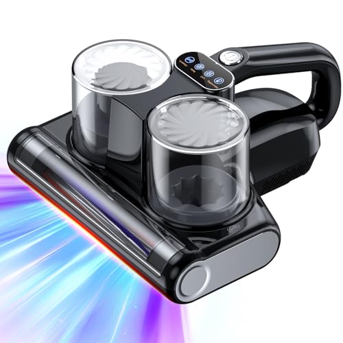 Mattress Vacuum Bed Vacuum Cleaner 16Kpa Suction 253.7nm UV-C Light, 140°F Heated Air, 30000 RPM Brushroll, Ultrasonic, HEPA Filter, Handheld Vacuums for Carpet/Sofa, 500W Corded, (Pitch-Black) - color: Pitch-black