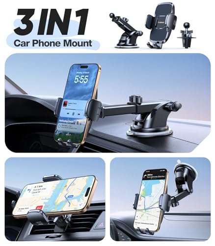 TORRAS【96+LBS Strongest Suction Ultra-Durable Cell Car Phone Holder Mount | Patent & Safety Certs, Fits Large Phones & Thick Cases, Extra Sticky Grip, Airbag Clamp, Temp-Resistant, All Road Conditions - color: Navy Blue