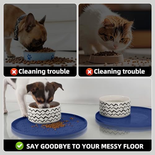 Comtim Waterproof Dog Food Mat - 2 Pack Silicone Pet Food Mat Dog Food Bowl Mats Cat Water Mats Eating Tray, Non-Slip Pet Placemat with Lip for Messy Drinkers to Protect Floor,Navy Blue 11"×11" - color: Navy Blue