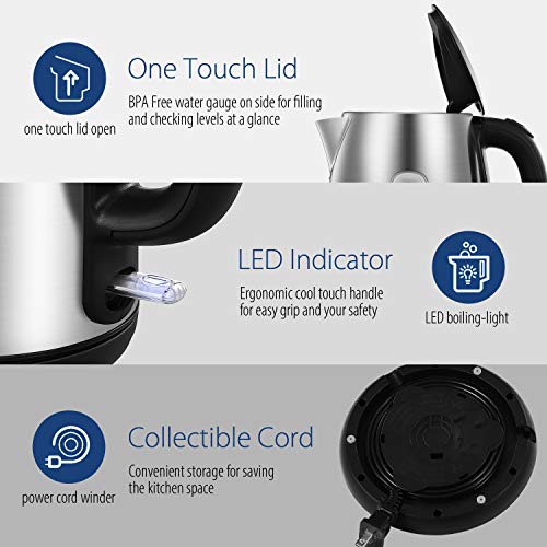 COMFEE' Stainless Steel Electric Kettle, 1.7 Liter Tea Kettle Electric & Hot Water Kettle, 1500W Fast Boil with LED Light, Auto Shut-Off and Boil-Dry Protection (Pack of 6) - color: Stainless Steel, size: 1.8 Quarts (Pack of 6)