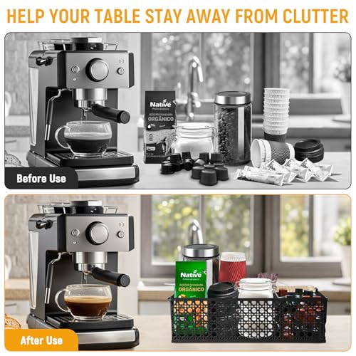 Coffee Bar Organizer, Metal Countertop Station With Handles, Coffee Pods Holder, Tea Condiment Organizer, Mesh Black - style: Mesh Black -4 compartments