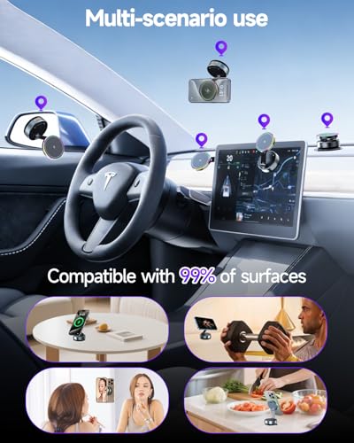 for Magsafe Car Mount Charger, 15W Fast Charging Wireless Car Charger [120LBS Suction &3800gf Magnet] 780° Adjustable, Vacuum Magnetic Phone Holder for Your Car for iPhone & Android, Metal Stand Rotor