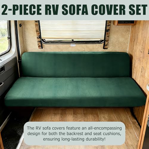 2 Piece RV Couch Covers for Sofa Bed, Stretch Elastic Camper Slipcover for RV Jackknife Sofa Bed, Washable Anti-Slip Furniture Protector, Pet Friendly & Wrinkle Free (Green) - color: Green