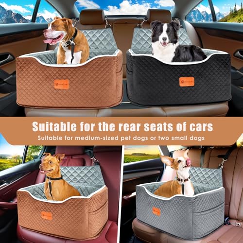 AlfaTok Memory Foam Booster Dog Car Seat for Medium Dogs Under 45 LBS, Elevated Pet Car Seat with Detachable Washable Cover, Anti-Slip Sturdy Dog Booster Seat with Seat Belt for Back Seat Travel - color: Grey