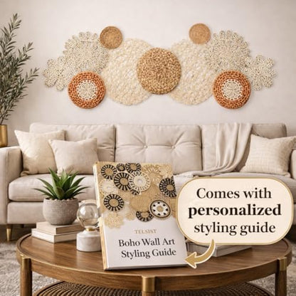 11-Piece (Vivid) Boho Wall Basket Decor – Handmade Woven Wall Baskets, Bohemian Farmhouse Wall Art, Rustic Hanging Basket Set for Living Room, Bedroom & Kitchen summer decoration - style: vivid
