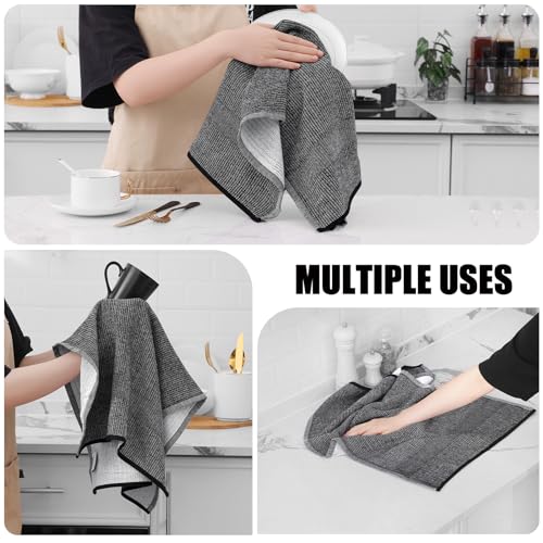 Homaxy Premium Kitchen Towels(18”x 28”, 8 Pack), Large Cotton Kitchen Hand Towels, Flat and Terry Dish Towels, 380 GSM Highly Absorbent Tea Towel Set with Hanging Loop, Black - color: Black, style: 8-pack