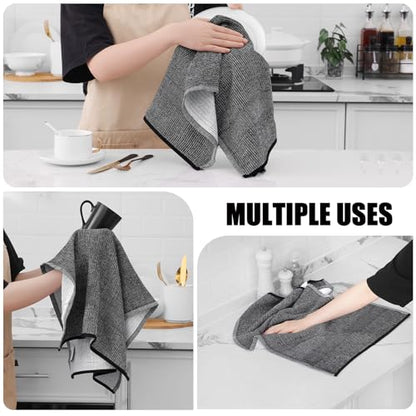 Homaxy Premium Kitchen Towels(18”x 28”, 12 Pack), Large Cotton Kitchen Hand Towels, Flat and Terry Dish Towels, 380 GSM Highly Absorbent Tea Towel Set with Hanging Loop, Black - color: Black, style: 12-pack
