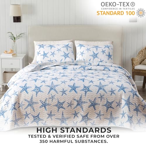 Great Bay Home Coastal Quilt Set - 2-Piece Twin/Twin XL Size Nautical Bedding Set - Lightweight, All-Season, Reversible Starfish Bedspread (Blue) - color: Blue, size: Twin / Twin XL