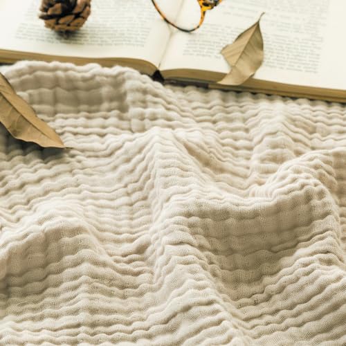 EMME Muslin Blankets for Adults Throw Blanket for Couch Breathable Gauze Soft Lightweight Airy Beige Throw XL 50" x 71" - color: 02 - Beige, size: Throw XL (50" x 71")