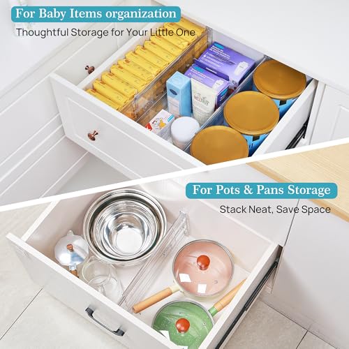 Vtopmart 4 Pack 6" Tall Upgrade Drawer Dividers for Big and Deep Drawer, 12.8"-22.3" Adjustable Expandable Dresser Drawer Organizer, Clear Plastic Separators for Dresser, Baby Supplies, Kitchenware - size: Tall-6" without Inserts