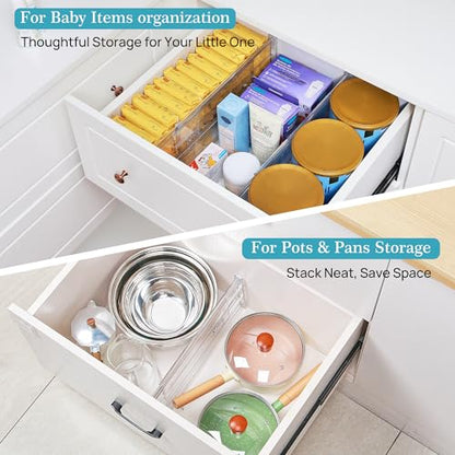 Vtopmart 4 Pack 6" Tall Upgrade Drawer Dividers for Big and Deep Drawer, 12.8"-22.3" Adjustable Expandable Dresser Drawer Organizer, Clear Plastic Separators for Dresser, Baby Supplies, Kitchenware - size: Tall-6" without Inserts