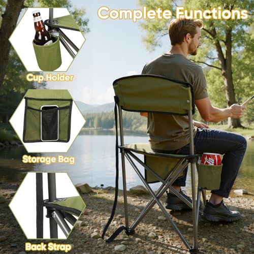 Northroad 2 Pack Tripod Camping Chairs, Portable 3 Legged Folding Tripod Stool Seat with Backrest, Small Compact Lightweight Tripod Chair for Adults Fishing Hunting - color: Green
