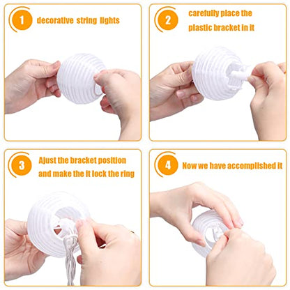 Vigdur White Lantern String Lights - Large and Small Hanging Nylon Lantern Lights Plug in for Indoor Bedroom Party Outdoor Patio Backyard Use,9.84FT - color: White Lantern - Large and Small