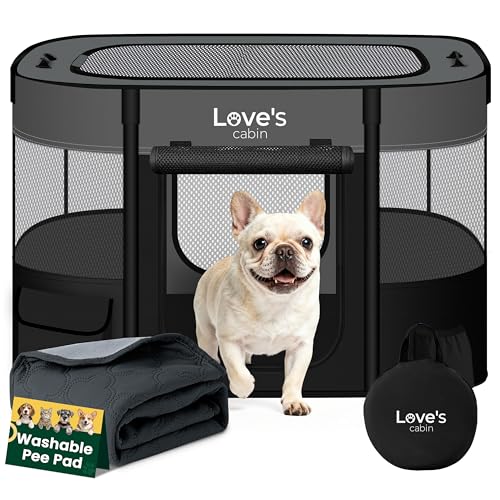 Love's cabin Dog Playpen Cat Pet Puppy Pen,Portable Playpens for Dogs Indoor Outdoor Travel Camping Use,Foldable Kennel Tent Crate for Rabbit Small Animals with Carrying Case (Grey with Pad, Small) - color: Gray with Pad, style: Small