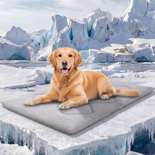 ASENKU Dog Cooling Mat, Portable & Durable Cooling Mat for Dogs, Summer Anti-Slip Breathable Cooling Bed for Large Dogs 60–100 lbs (Golden Retriever, Lab, German Shepherd), 43x32 inches, Grey Diamond - color: Light Grey, size: X-Large