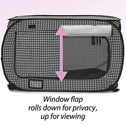 Necoichi Stress-Free Enclosure Cat Travel Carrier Cage 31.8" L x 20.0" W x 20.0" H Collapsible Gray White Stripes | Pop up Kannel, Crates - style: Cage