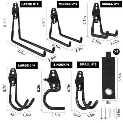 Garage Hook Heavy Duty Wall Storage Hangers, 28 Pack Garage Storage Hooks Steel Tool Black for Ladders, Ropes, Garden Tools