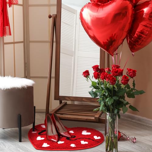 Drydiet Valentine's Day Bathroom Rug Cute Valentines Door Mat Bath Mat Love Shape Shower Bathroom Decoration Heart Rug Non Slip Washable - style: Heart