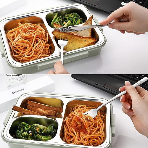 DEVICO Travel Utensils with Case, Portable Silverware Set for Work, 5Pcs 18/8 Stainless Steel Reusable Cutlery with Silicone Slots, Korean Chopsticks Fork and Spoon Set for Lunch, Camping, School