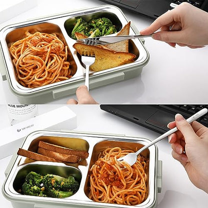 DEVICO Travel Utensils with Case, Portable Silverware Set for Work, 5Pcs 18/8 Stainless Steel Reusable Cutlery with Silicone Slots, Korean Chopsticks Fork and Spoon Set for Lunch, Camping, School