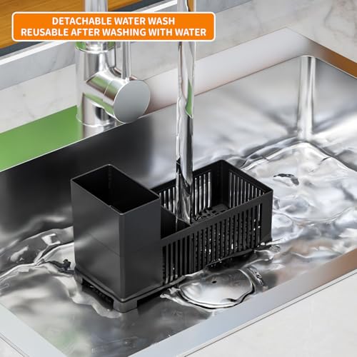 Rustproof Kitchen Sink Organizer for Countertop,Multifunctional Sink Organizer Caddy & Organization,Scrub Brush and Sponge Holder,Plastic Sink Storage Rack,Sponge Drain Rack,Dish Soap Dispenser,Black - style: Countertop