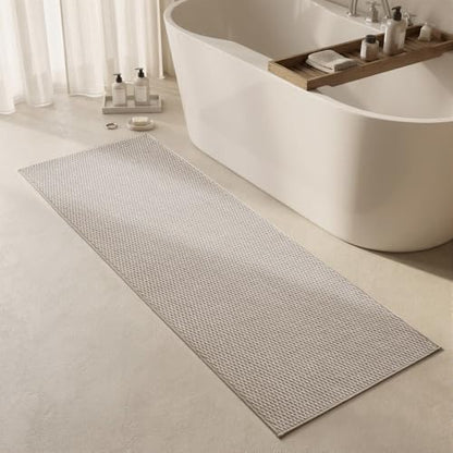 Triohero Bathroom Runner Rugs, Long Bath Mat Runner Washable Thin Quick Dry Low Pile Bathroom Runner Rugs Non Slip, Beige 24"x70" - color: Beige, size: 24"x70"