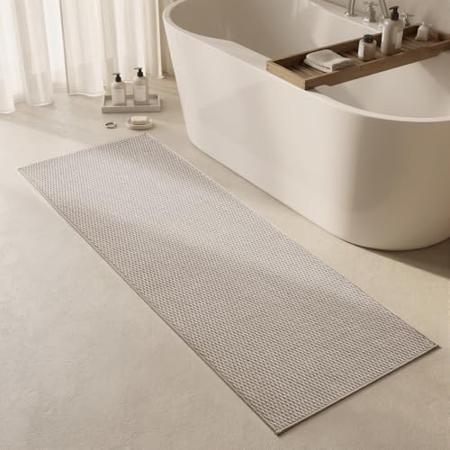 Triohero Bathroom Runner Rugs, Long Bath Mat Runner Washable Thin Quick Dry Low Pile Bathroom Runner Rugs Non Slip, Beige 24"x70" - color: Beige, size: 24"x70"