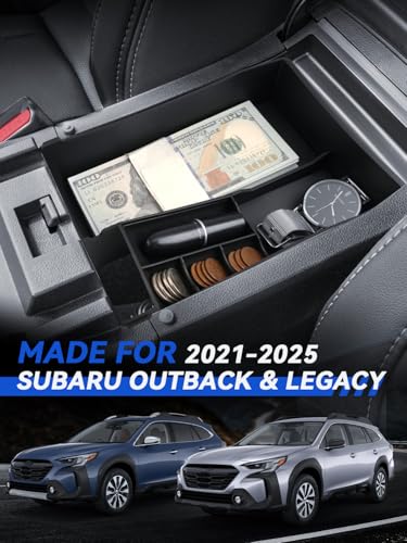 for Outback 2pcs Center Console Organizer Subaru Outback & Legacy 2021-2024 2025 Accessories Armrest Tray Middle Storage Box Insert Container Durable ABS Plastic (Upper & Lower 2 Packs Black) - size: for 2021-2026 Subaru Outback & Legacy