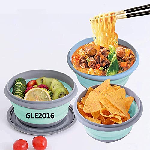 3 PCs Food Grade Silicone Collapsible Bowl Lunch Box - Expandable Food Storage Containers Set -Silicone Salad Bowl with Lid Portable - color: Blue