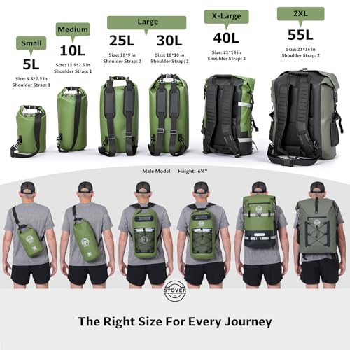 STOVER 5/10/25/30/40/55L Waterproof Dry Bag- Roll-Top Backpack w/Phone Case- Kayaking, Hiking, Camping, Boating- Men/Women - color: 10l Black, size: 10L